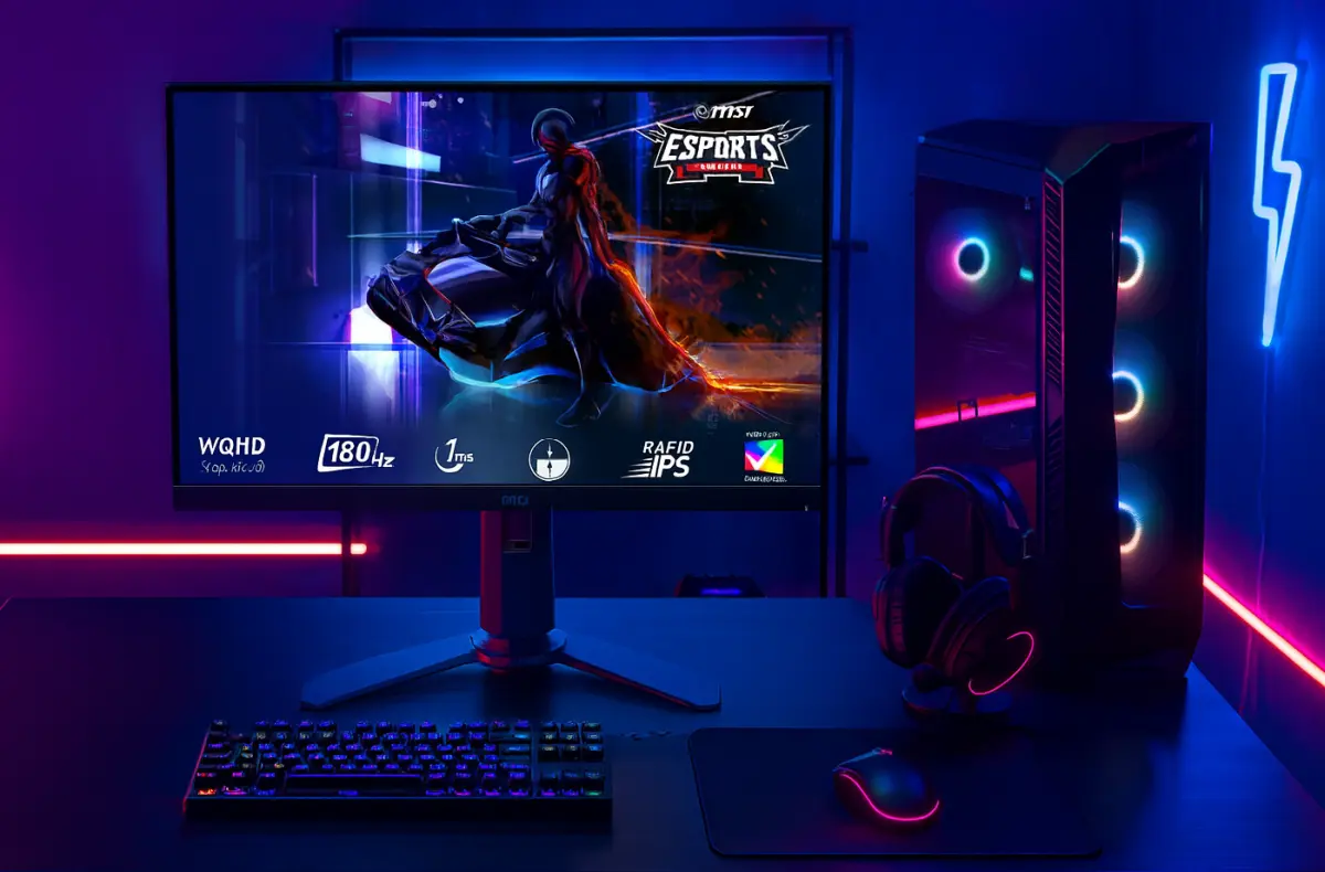 MSI G274QPF E2 monitor na gamingovem stole