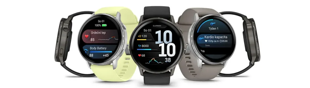 garmin venu 4 barevne varianty vedle sebe render