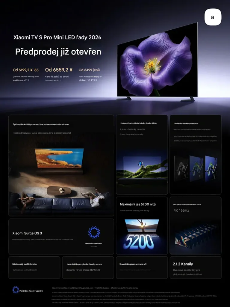 xiaomi tv s mini led 2026 klicove specifikace