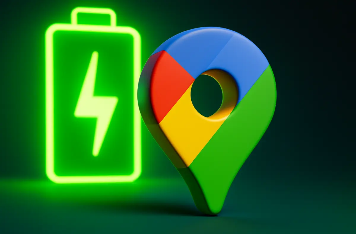 mapy google zelene logo s ikonou baterie v pozadi