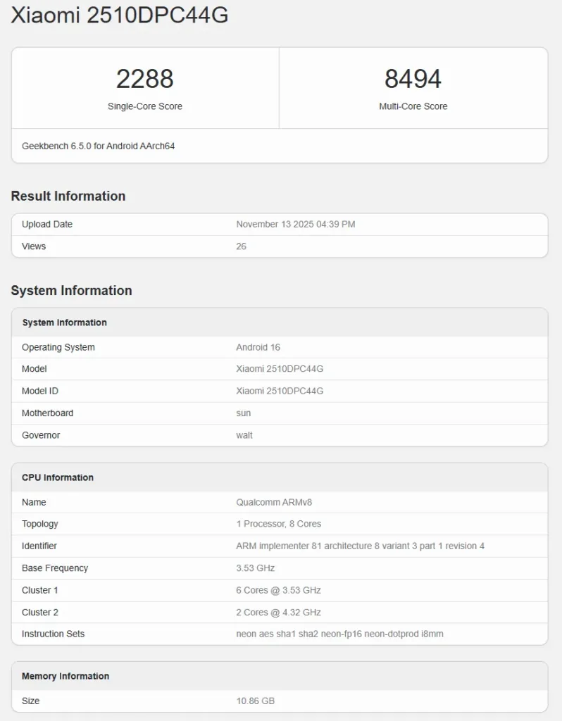 poco f8 geekbench skore unik