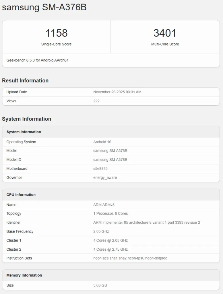 samsung galaxy a36 geekbench unik