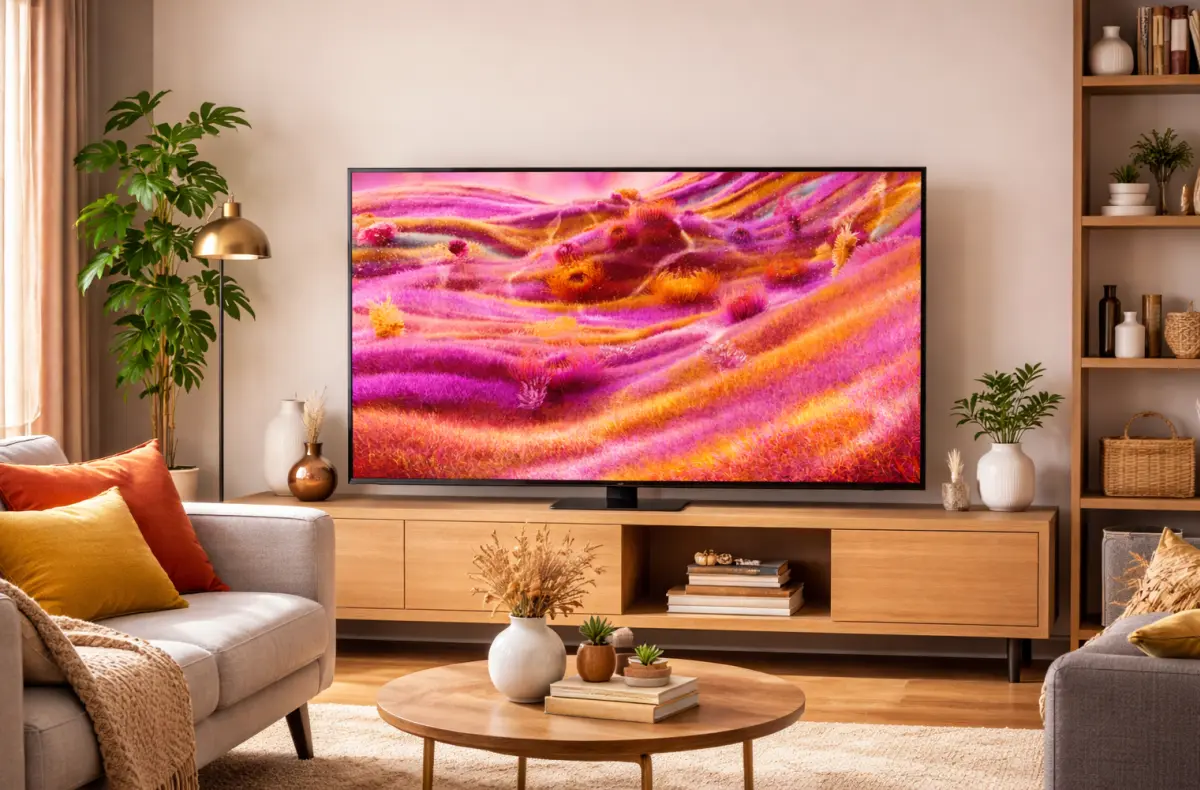 Samsung QE55QN90FAT v obyvaku ai ilustrace