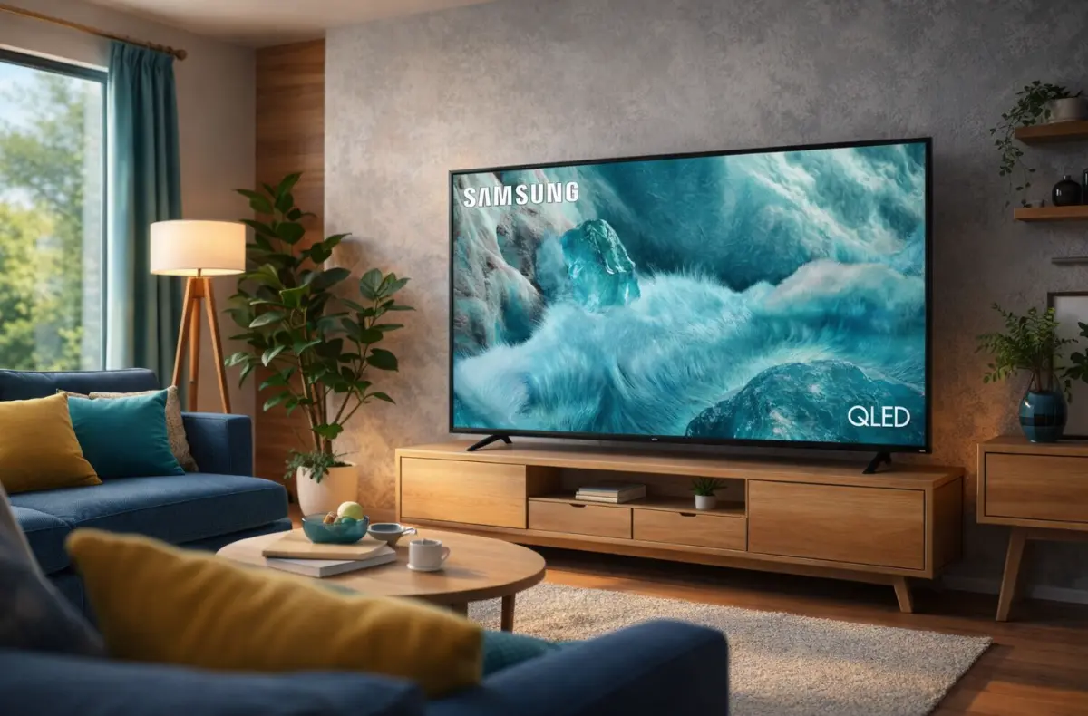 Samsung QE85Q7F v obyvaku ai ilustrace