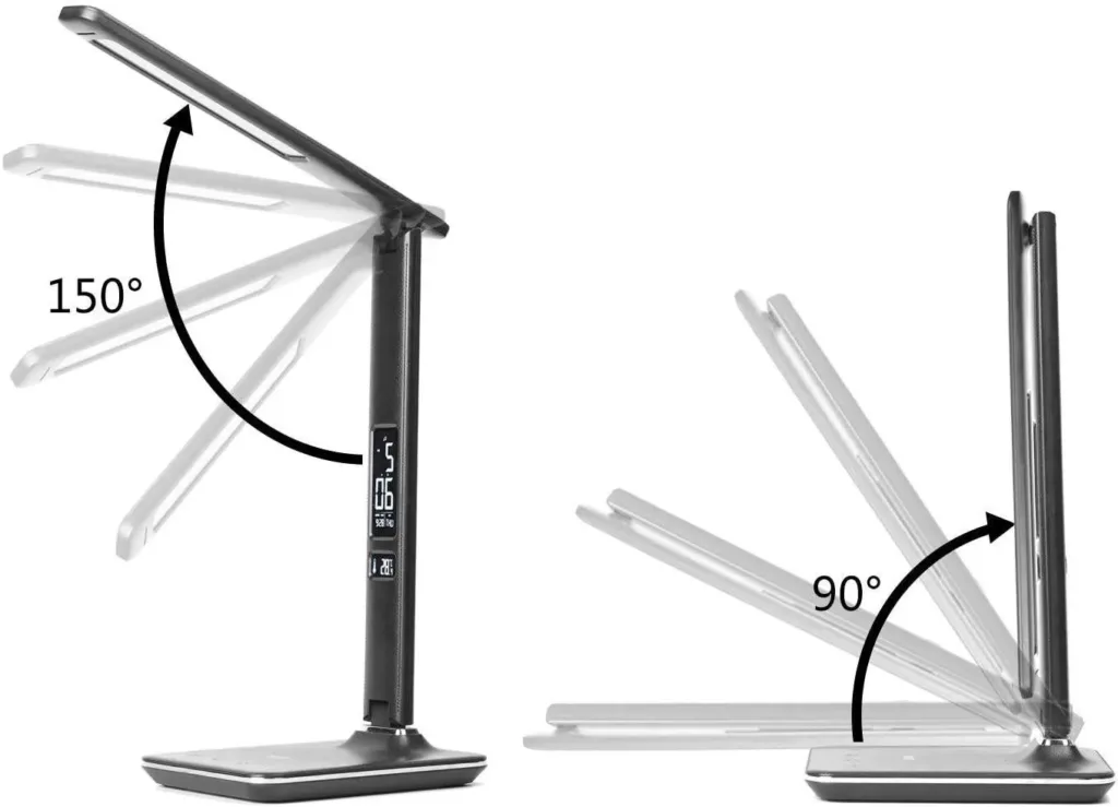 LED stolni lampicka IMMAX KINGFISHER Qi cerna s bezdratovym nabijenim Qi a USB uhly otaceni