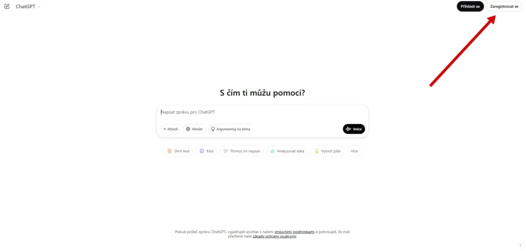 chatgpt registrace tlacitko