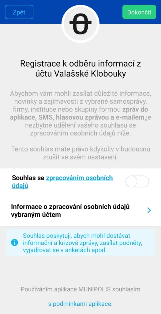 munipolis registarce odberu zprav