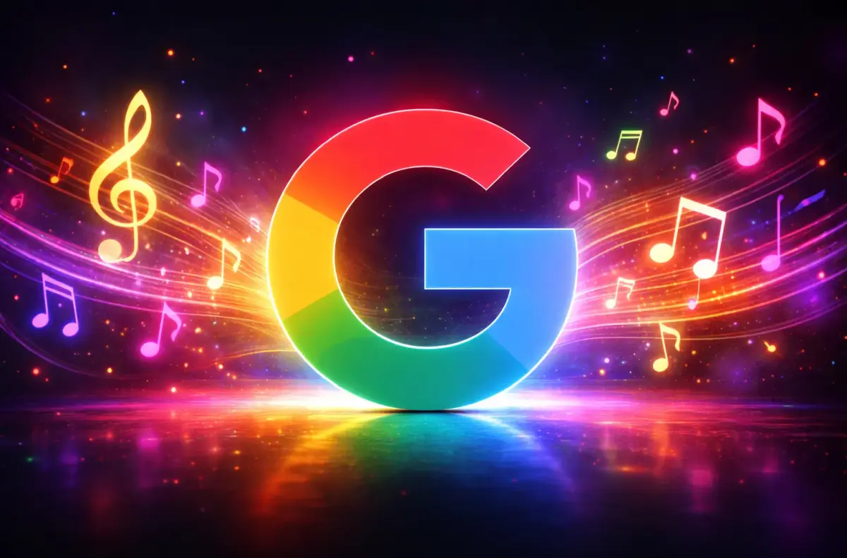 nasvicene logo google na pozadi s notami ai ilustrace