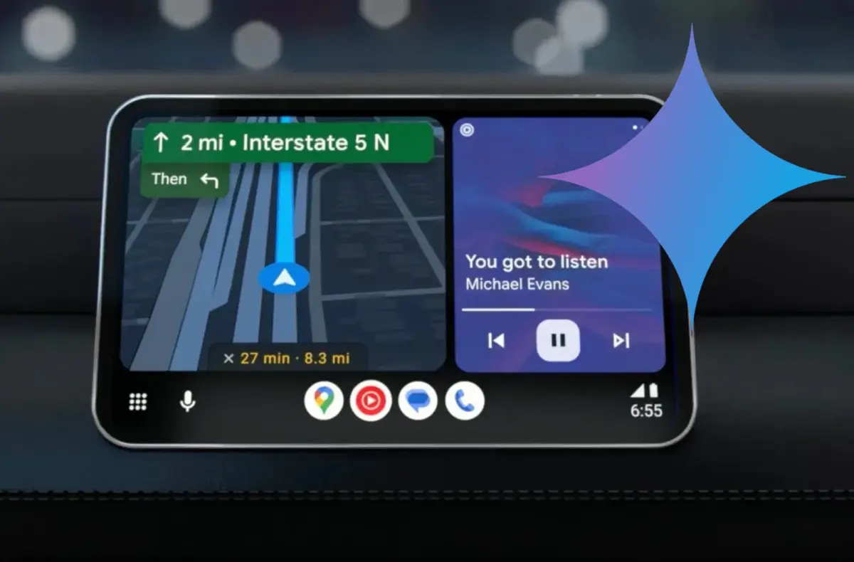 android auto displej a logo gemini v rohu