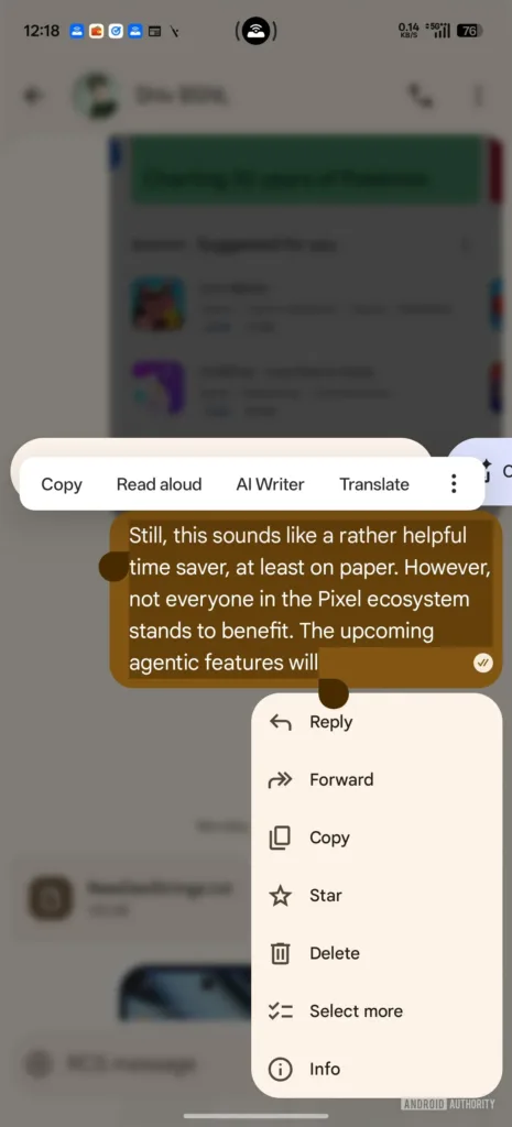 zpravy google vyber konkretniho useku pro kopirovani android authority