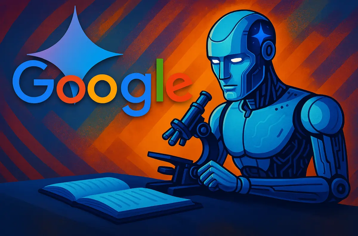 google gemini deep research ilustrace umela inteligence u stolu provadejici vyzkum