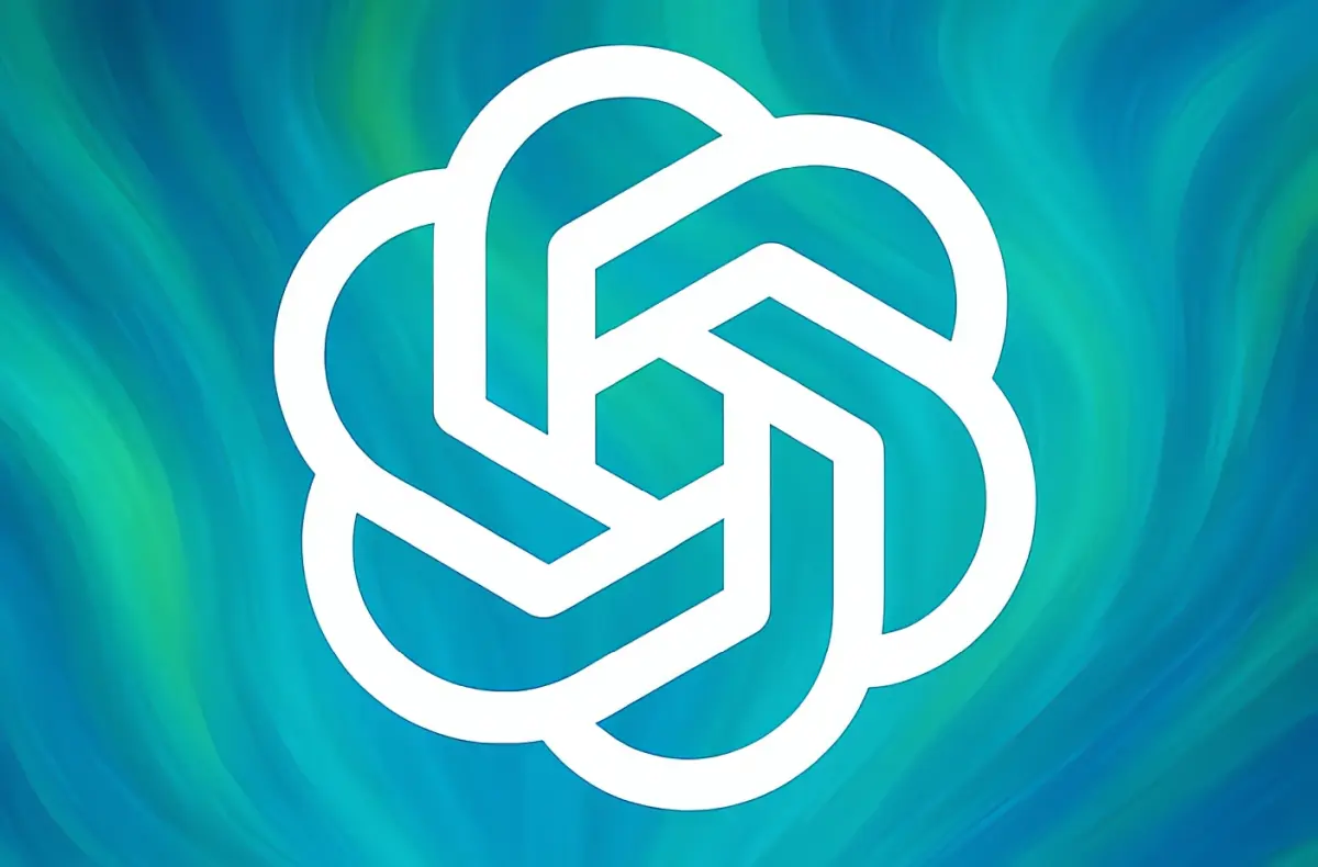logo chatgpt na modro zelenem tyrkysovem pozadi