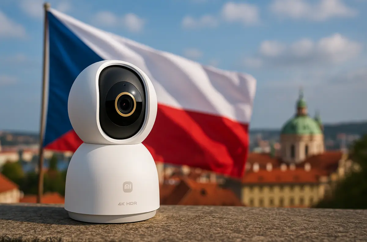 xiaomi smart camera c700 cesko sleva vlajka a pozadi ve meste