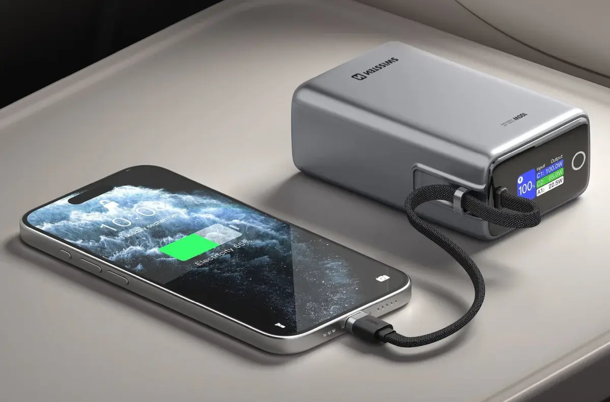 Swissten 25000 mAh cestovni v letadle