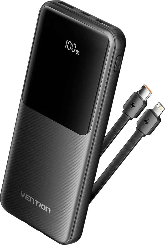 Vention 10000mAh Power Bank with Integrated USB C cerna render