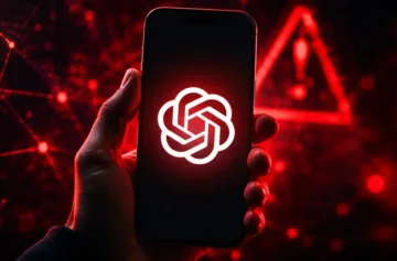 openai logo na telefonu s bezpecnostnim incidentem ai ilustrace