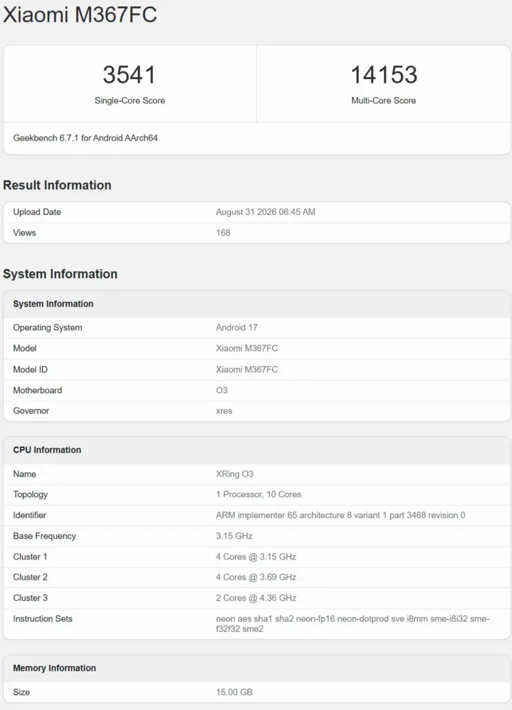 xiaomi pad 9 pro max geekbench