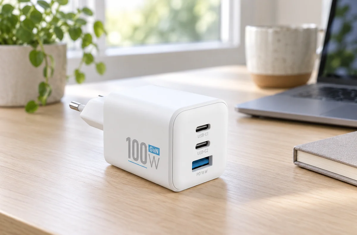 FIXED Mini GaN s 2xUSB-C a USB výstupem podpora PD 100W bílá