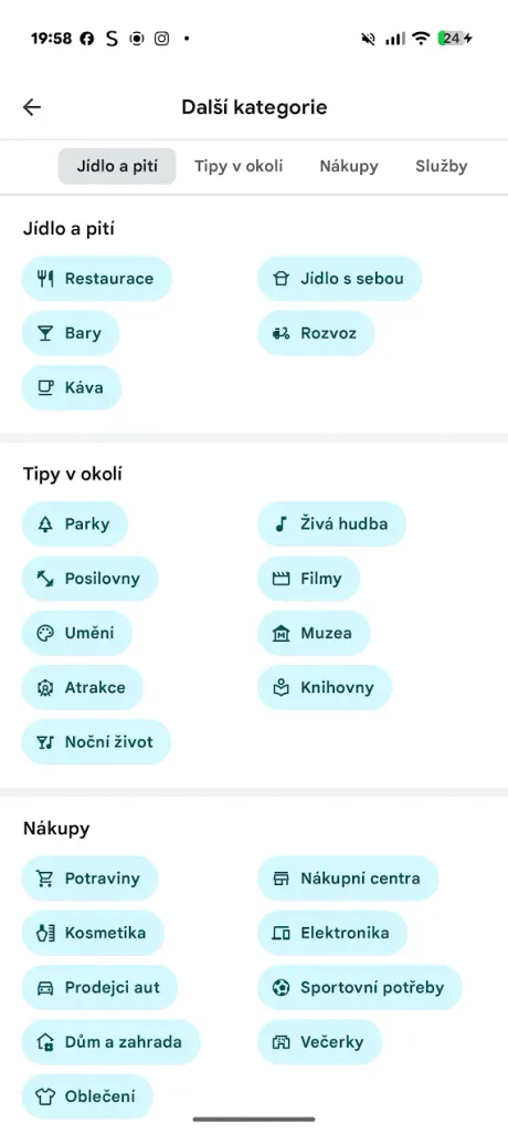 mapy google dalsi kategorie mist